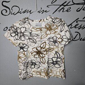 Alfred Dunner Floral Beaded Short Sleeve Casual Top, PS